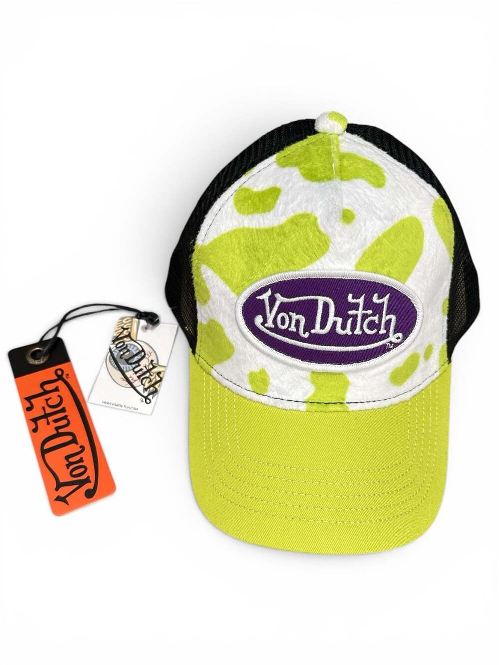 🔥Von Dutch Cow Print Trucker Hat Ghost Green (Authentic y2k nostalgia)